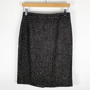 Ann Taylor Dark Brown Black Tweed Wool Pencil Skirt Size 4 Lined Career Office